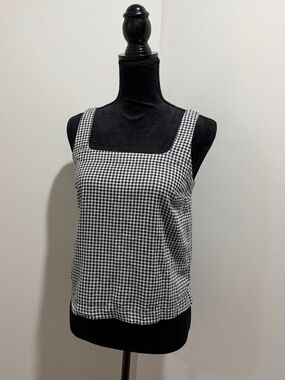 Linen Black & White Gingham Square-Neck Camisole